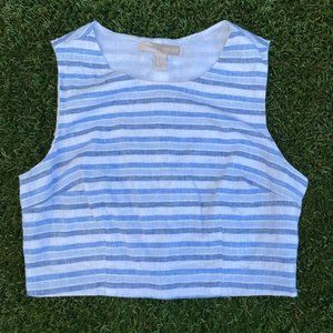F21 Blue + White Striped Crop Tank Top Size S